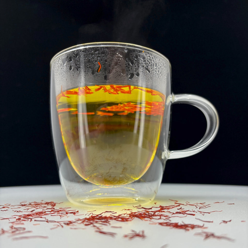Premium Afghan Saffron in hot water glass